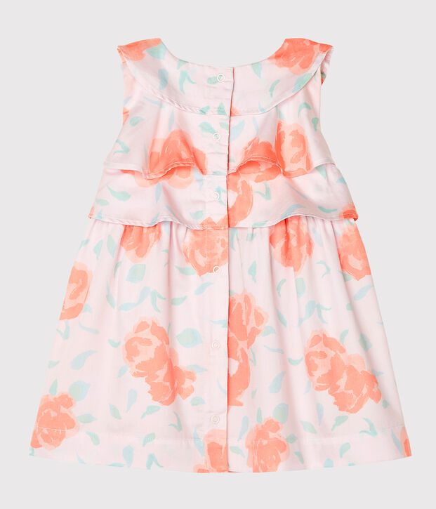 Katoenen jurk met print babymeisje roze/multicouleur