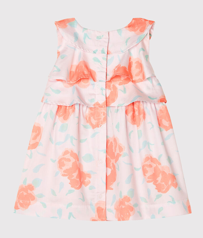 Robe b&eacute;b&eacute; fille en coton imprim&eacute; rose VIENNE/blanc MULTICO