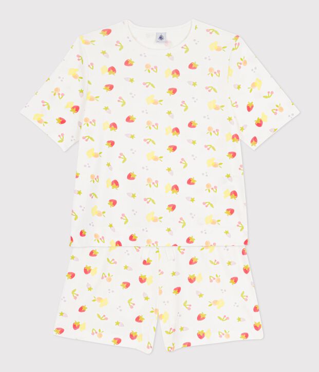 Damespyjama met korte mouwen in fruitprintkatoen wit/multicouleur