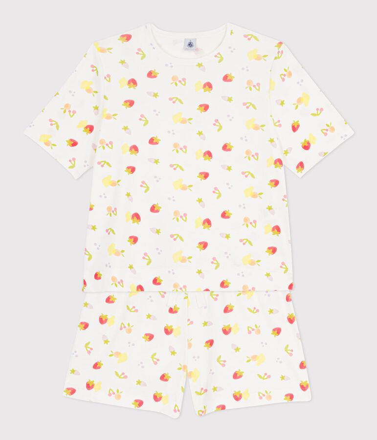 Pyjama short femme en coton imprim&eacute; fruits blanc/multicouleur