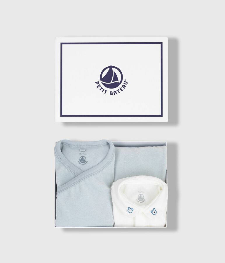 Tweedelige cadeauset voor baby's met geborduurde beertjes van fluweel blauw