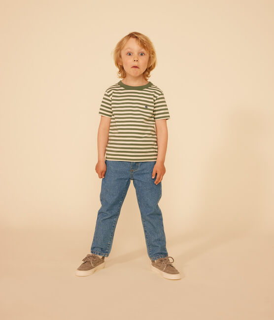 Gestreept T-shirt van lichte jersey voor jongens groen CROCO/ AVALANCHE