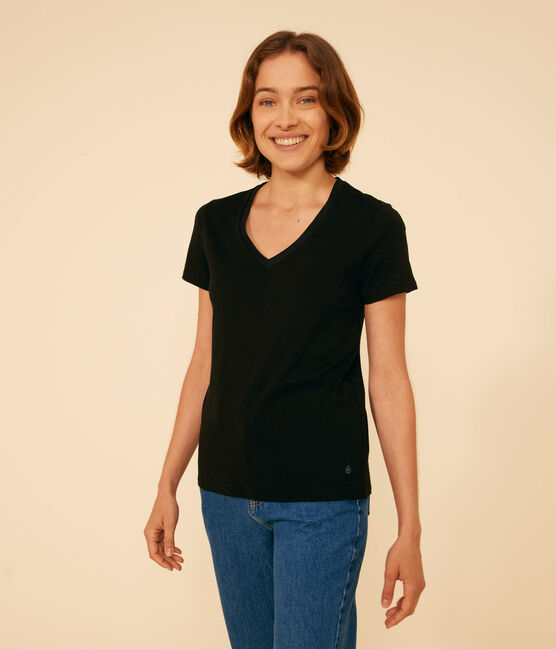 Le Droit, katoenen T-shirt voor dames met V-hals blauw SMOKING