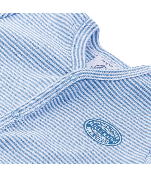 Dors bien b&eacute;b&eacute; gar&ccedil;on sans pieds ray&eacute; milleraies bleu/blanc