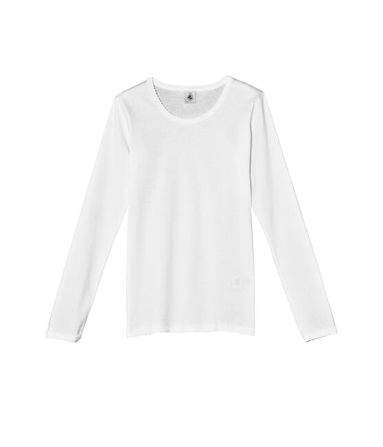 Effen meisjes-T-shirt met lange mouwen en gekartelde afwerking wit ECUME