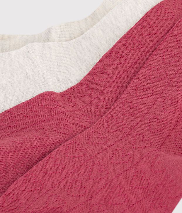 Lot de 2 collants enfant en coton ajour&eacute;s c&oelig;urs rose/beige
