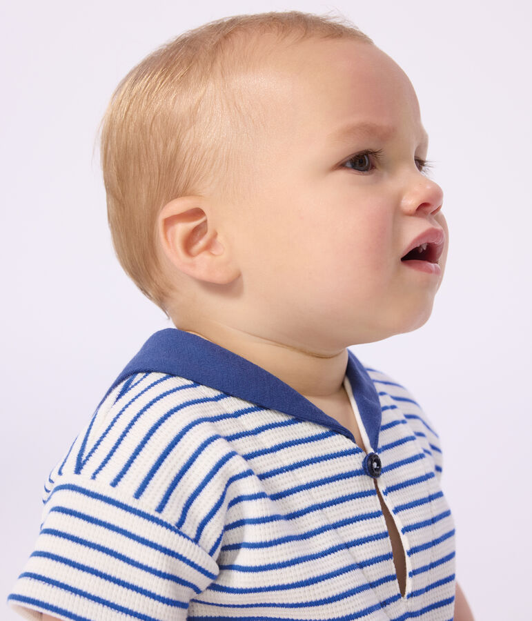 Tweedelig katoenen babysetje met T-shirt met matrozenkraag blauw/blauw