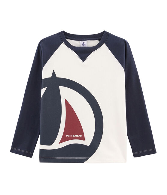 T-shirt met lange mouwen voor jongens wit MARSHMALLOW/blauw SMOKING