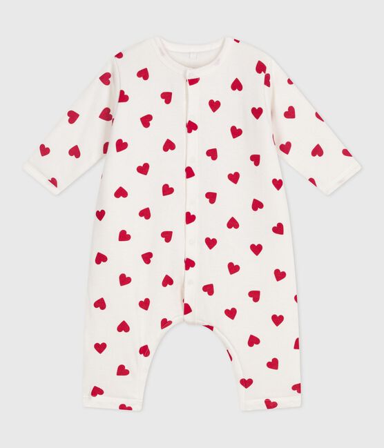 Gewatteerde katoenen babypakje met print wit MARSHMALLOW/rood TERKUIT