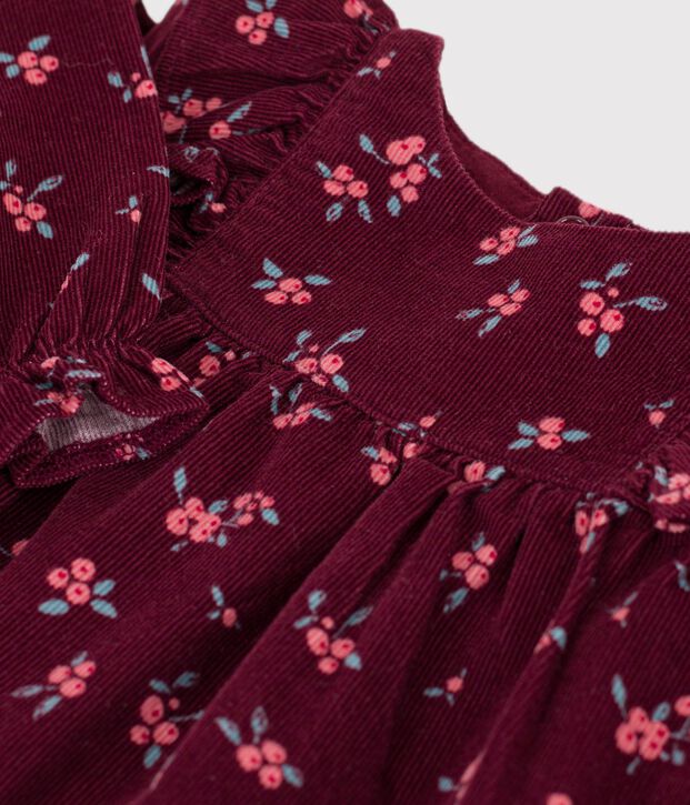 Robe b&eacute;b&eacute; en velours manches longues imprim&eacute;e &agrave; fleurs rouge/multicouleur