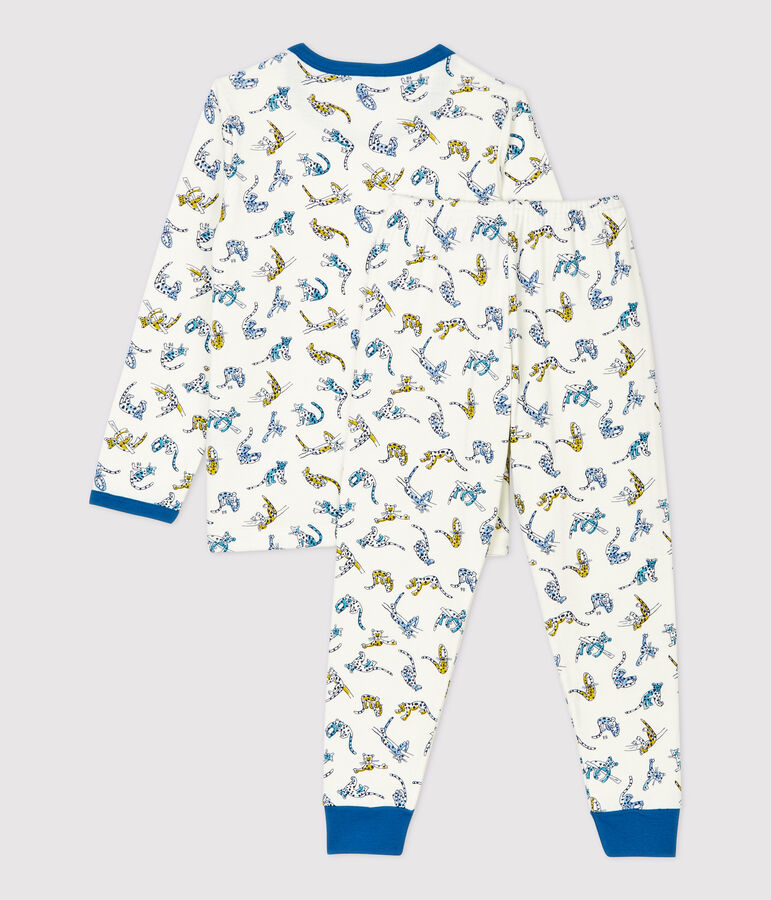 Pyjama imprim&eacute; panth&egrave;res petit gar&ccedil;on en coton bio blanc/multicouleur