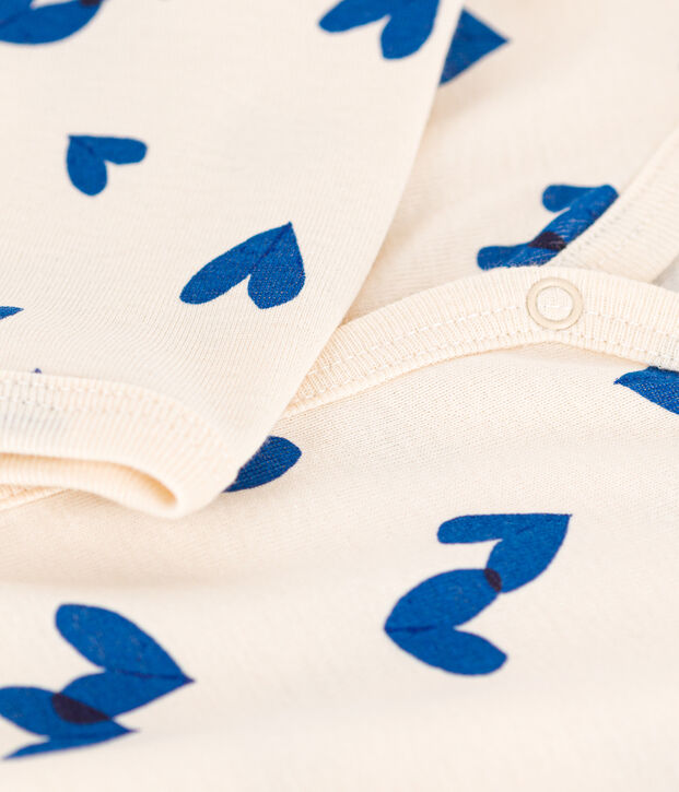 Katoenen babypyjama zonder voetjes met print ecru/blauw