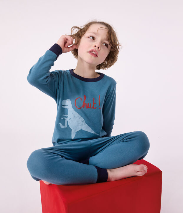 Pyjama enfant en coton manches longues dinosaure vert