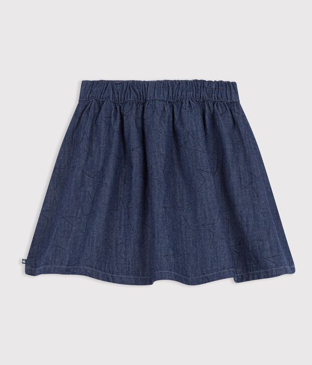 Korte rok van effen spijkerstof met stermotiefje blauw