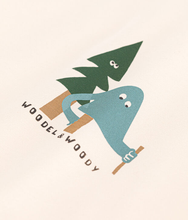 T-shirt van dunne jersey met korte mouwen voor baby's ecru/groen