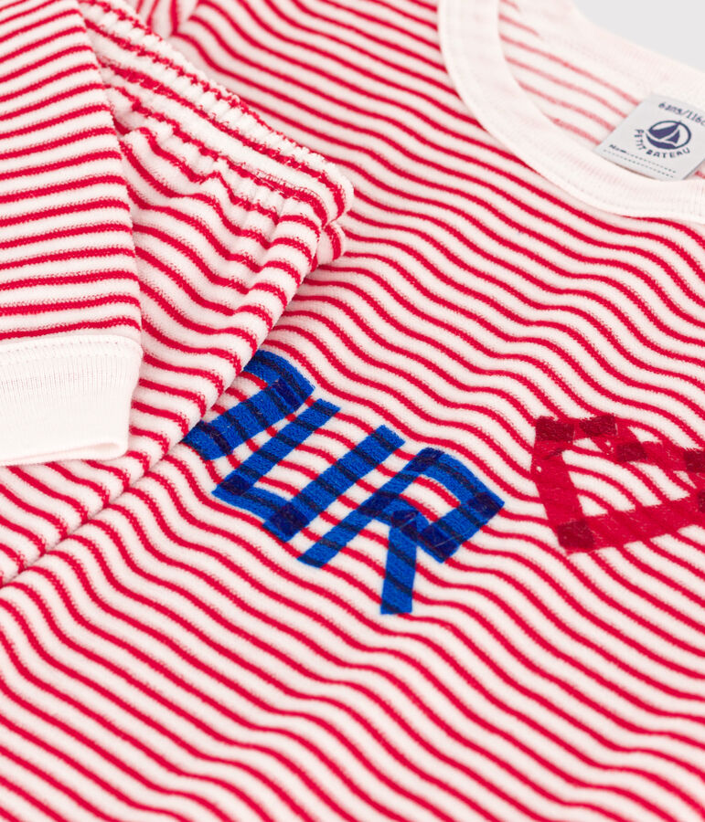 Pyjama ray&eacute; en velours enfant blanc/rouge