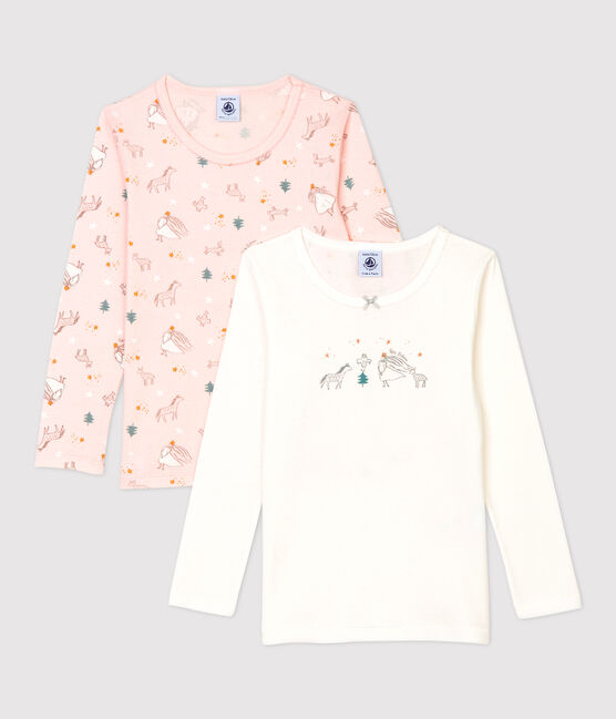 Set van 2 katoenen meisjes t-shirts met lange mouwen en prinsessenprint variante 1