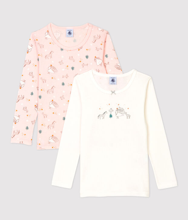 Set van 2 katoenen meisjes t-shirts met lange mouwen en prinsessenprint multicouleur
