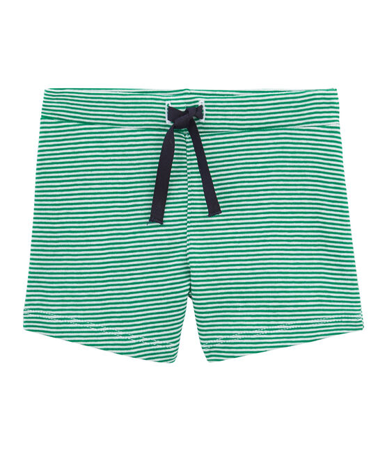 Gestreepte short baby jongen groen PIVERT/wit MARSHMALLOW