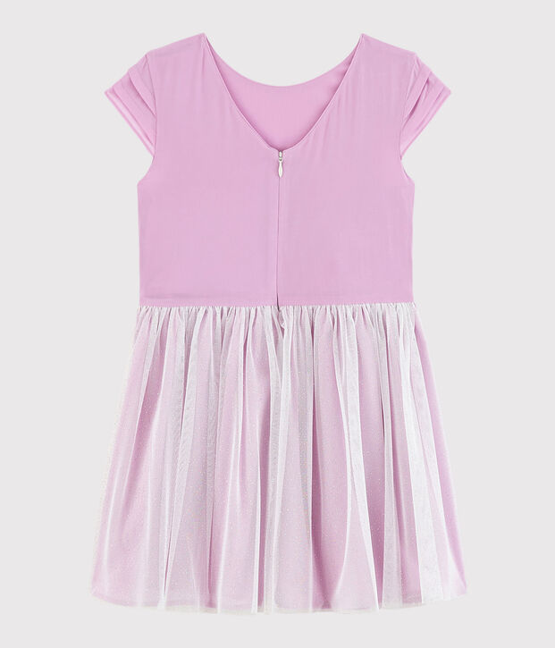 Robe c&eacute;r&eacute;monie en cr&ecirc;pe et tulle enfant fille rose