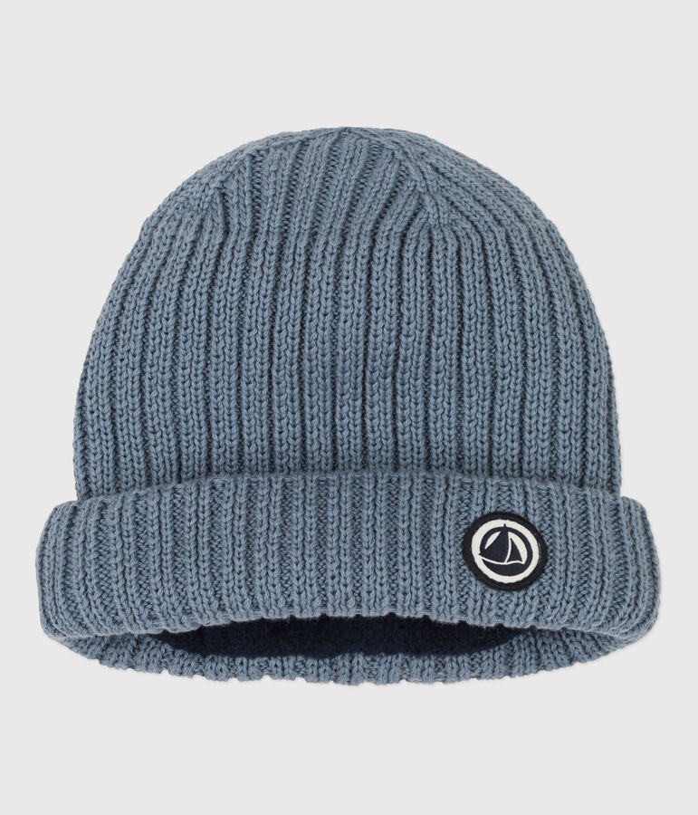 Bonnet b&eacute;b&eacute; en tricot doubl&eacute; en polaire recycl&eacute;e bleu