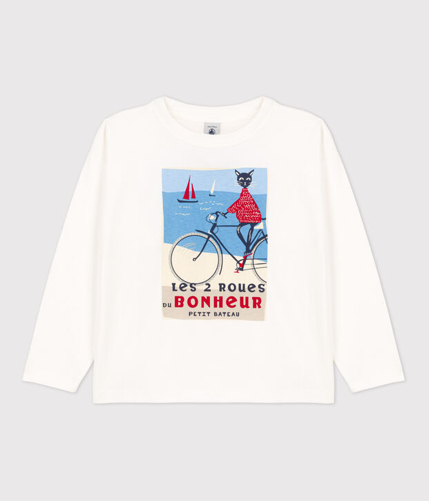 Tee-shirt manches longues en coton enfant fille blanc