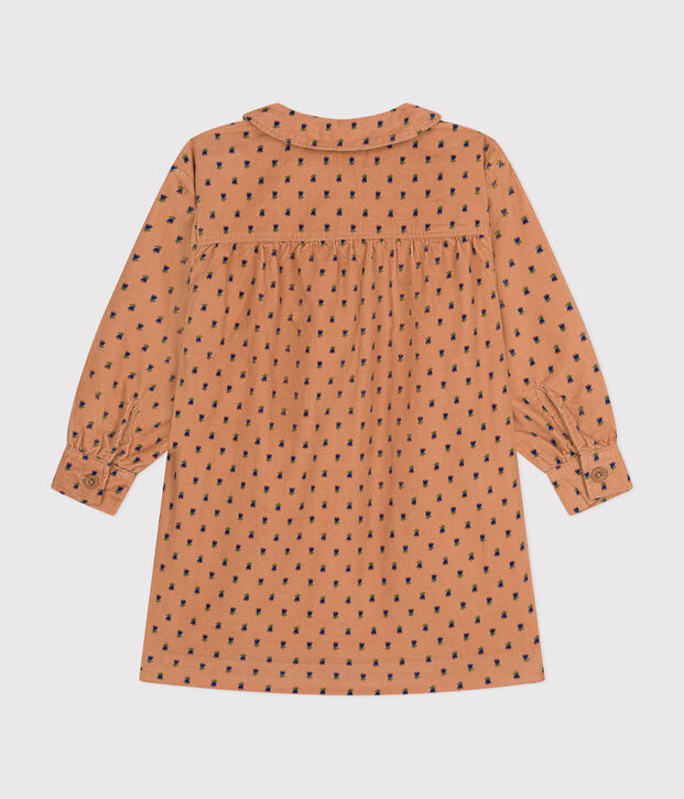Meisjesjurk met lange mouwen in dun bloemenvelours roze/multicouleur