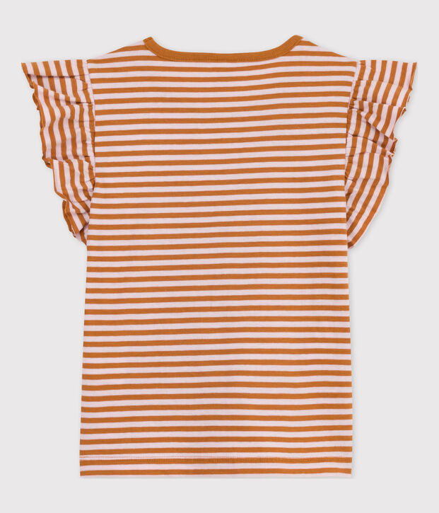 Tee-shirt ray&eacute; en coton enfant fille marron/rose