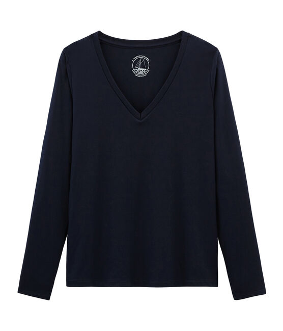 T-shirt met lange mouwen van katoen sea island vrouwen blauw MARINE