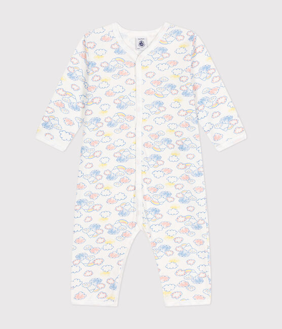 Katoenen babypyjama zonder voetjes wit MARSHMALLOW/wit MULTICO