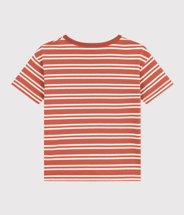 Gestreept T-shirt van jersey voor jongens bruin/ecru