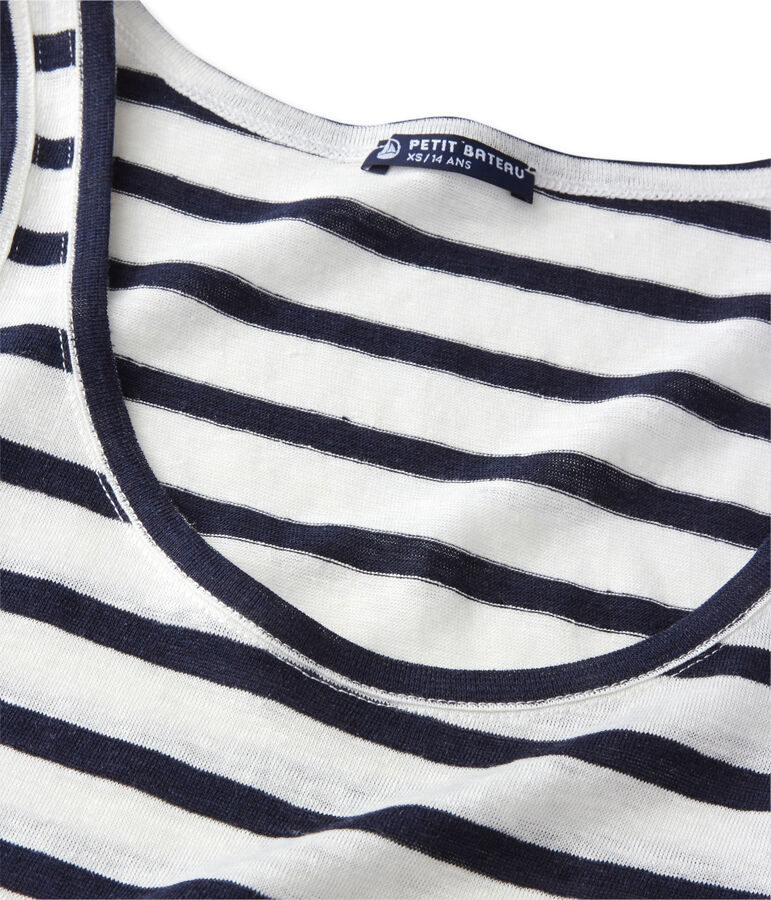 D&eacute;bardeur femme en lin ray&eacute; blanc/bleu