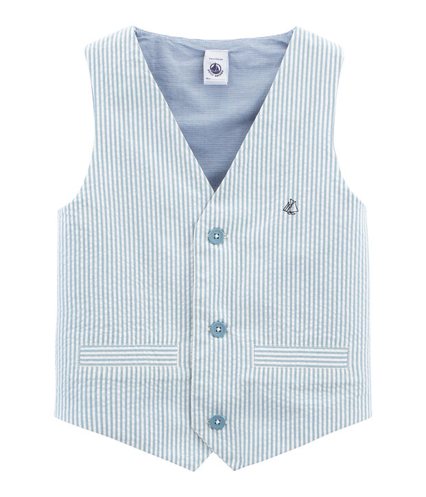 Gilet sans manches garcon bleu/blanc