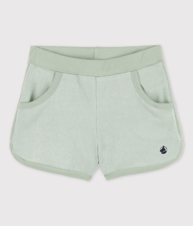 Meisjesshort in boucl&eacute;badstof groen
