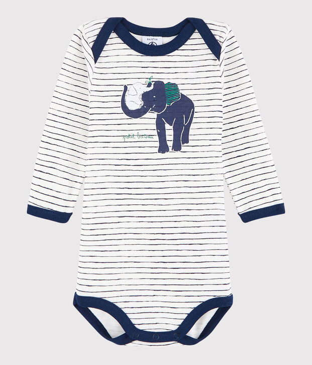 Body manches longues b&eacute;b&eacute; fille-gar&ccedil;on blanc/bleu