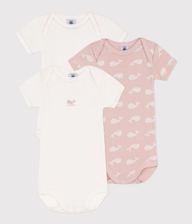 Lot de 3 bodies manches courtes baleines en coton multicouleur