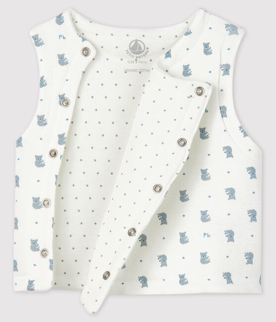 Mouwloos vest voor baby's van gewatteerd biologisch katoen wit MARSHMALLOW+GRIS/ MULTICO