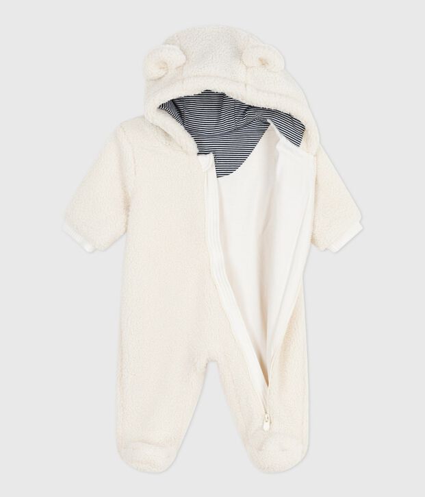 Combi pilote b&eacute;b&eacute; en sherpa avec oreilles et doubl&eacute;e milleraies &eacute;cru