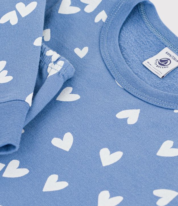 Kinderpyjama van fleece met hartjesprint blauw/wit