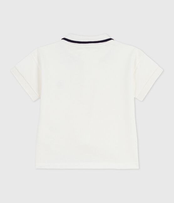 Effen katoenen babypolo met korte mouwen wit MARSHMALLOW