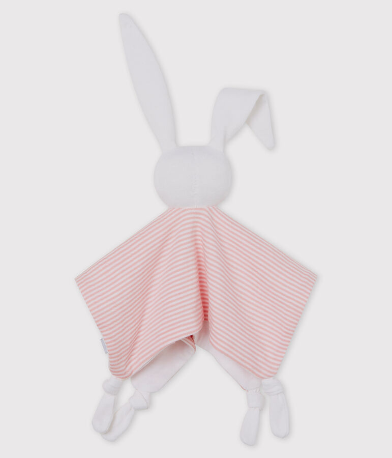 Knuffel van ribstof, de emblematische stof van Petit Bateau. roze/wit