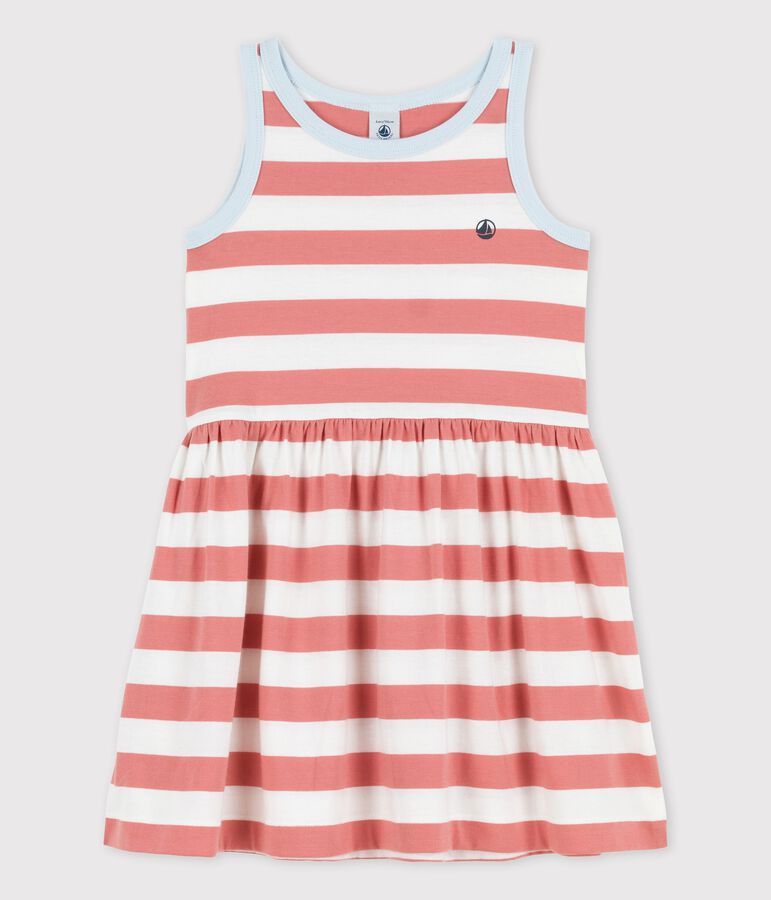 Robe ray&eacute;e sans manche en coton enfant fille rose/blanc