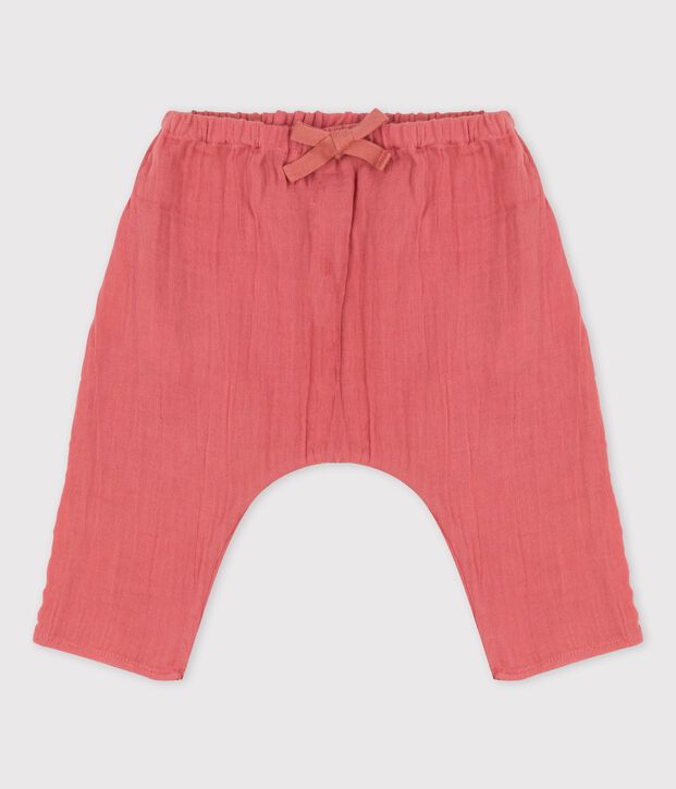 Effen wijde broek van biologisch katoengaas voor baby's roze
