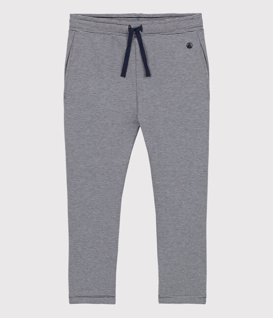 Meisjesbroek in dubbele jerseystof blauw SMOKING/wit MARSHMALLOW