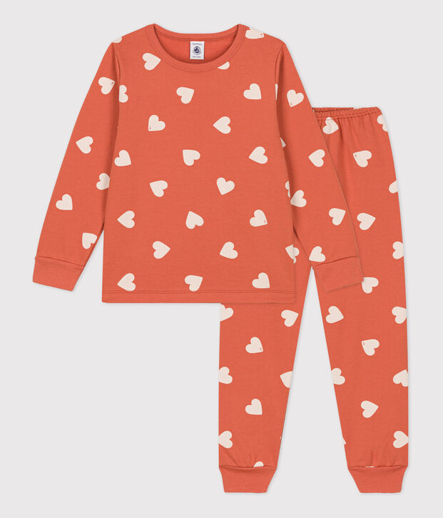 Pyjama coeur en molleton enfant rose/&eacute;cru