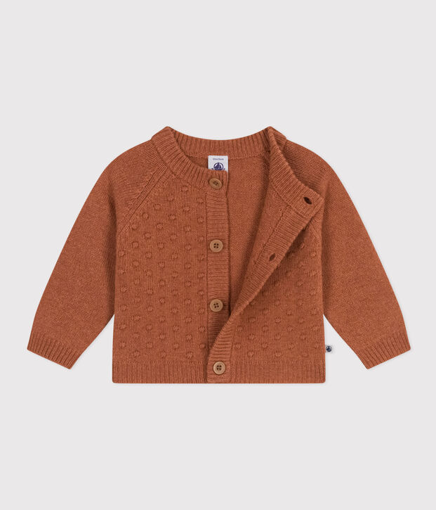 Babycardigan in tricot van wol en gerecycleerde nylon bruin