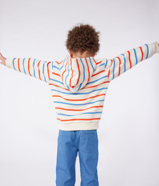 Uniseks katoenen sweatshirt met kap en streepjes voor kinderen ecru/multicouleur