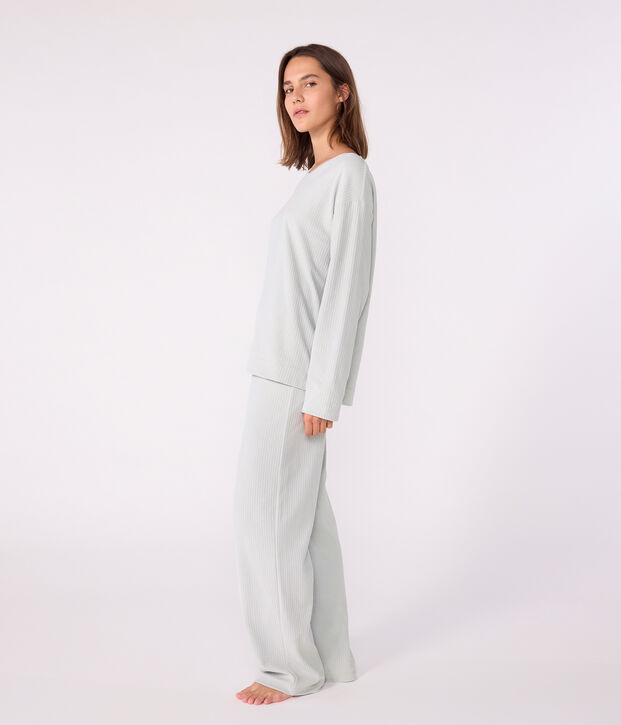 Effen fluwelen damespyjama met rechte pijp blauw