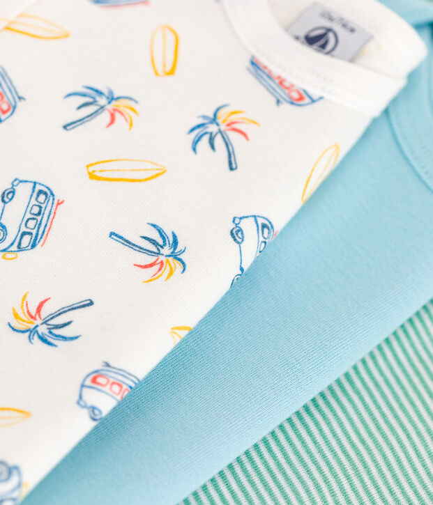 Setje met drie katoenen body's met korte mouw en busjesprint voor baby's multicouleur