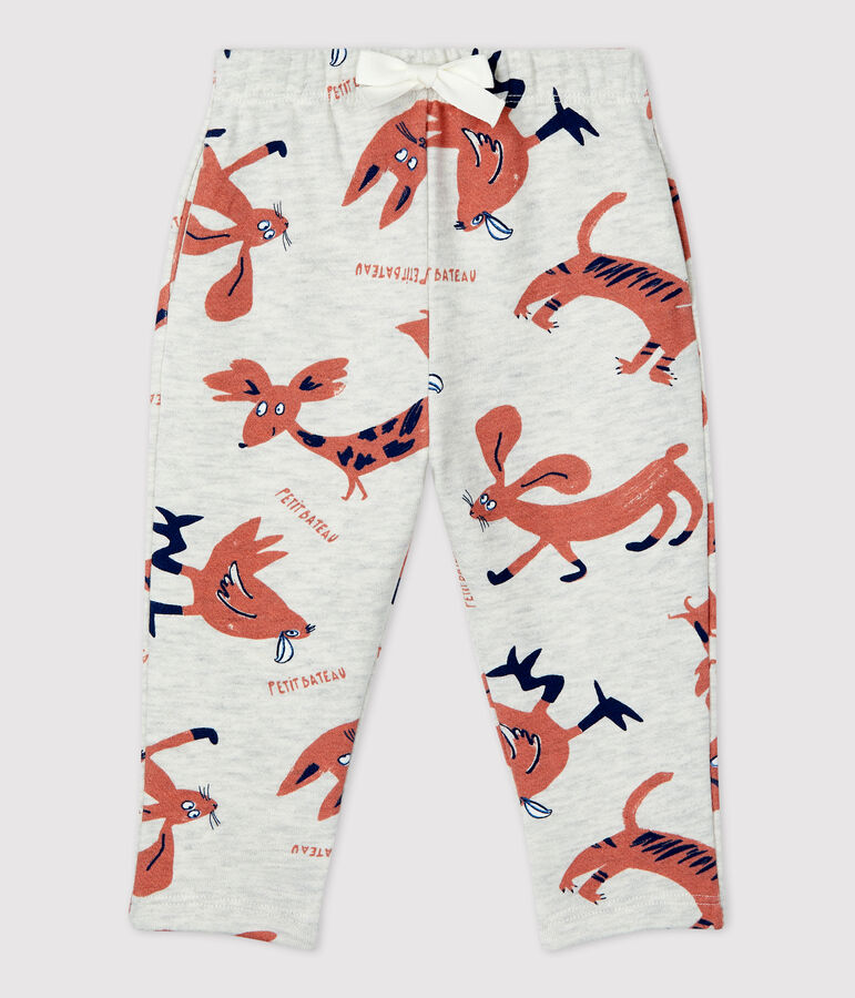 Broek in molton met dierenprint voor baby's beige MONTELIMAR/wit MULTICO